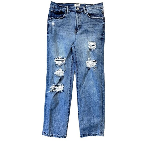 Kensie Jeans Womens 10 Blue Vintage Luxe The Straight Stretch Distressed Denim - Picture 1 of 9